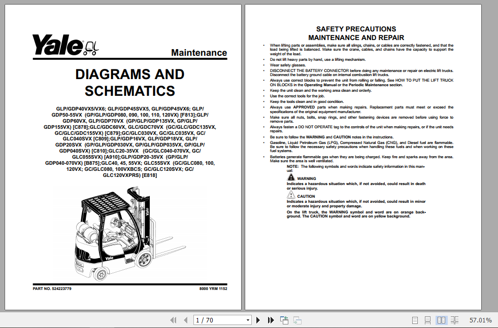 Yale Class 5 Internal Combustion Engine Trucks F813 GPGDPGLP080VX 120VX Service Manual 2