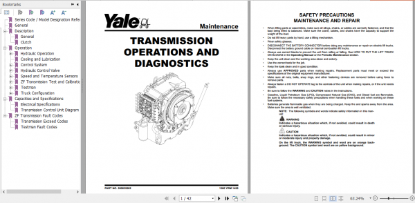 Yale Class 5 Internal Combustion Engine Trucks F876 GDP190DC GDP280DC Service Manual 3