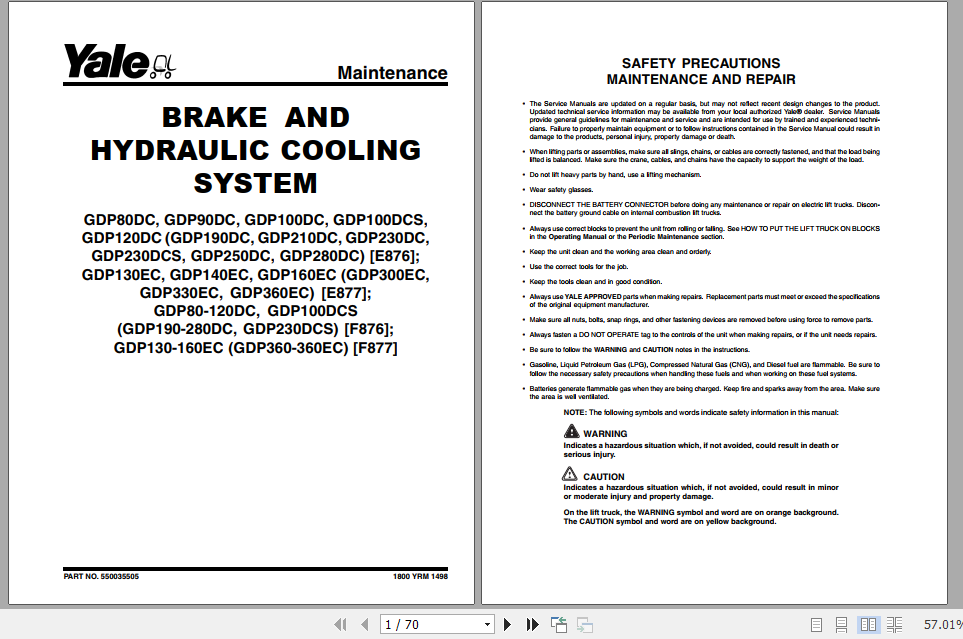 Yale Class 5 Internal Combustion Engine Trucks F876 GDP80DC GDP120DC Europe Service Manual 3