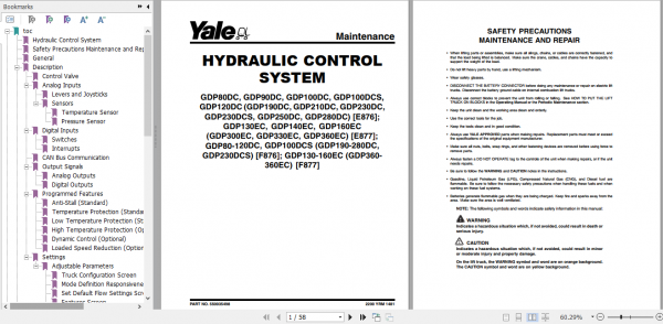 Yale Class 5 Internal Combustion Engine Trucks F877 GDP300EC GDP360EC Service Manual 1