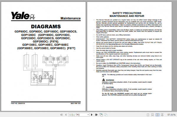 Yale Class 5 Internal Combustion Engine Trucks F877 GDP300EC GDP360EC Service Manual 2