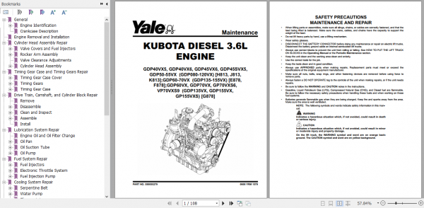 Yale Class 5 Internal Combustion Engine Trucks F878 GLP60 70VX GDP60 70VX Europe Service Manual 1