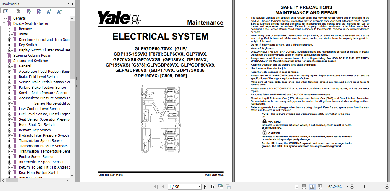 Yale Class 5 Internal Combustion Engine Trucks F878 GLP60 70VX GDP60 70VX Europe Service Manual 3