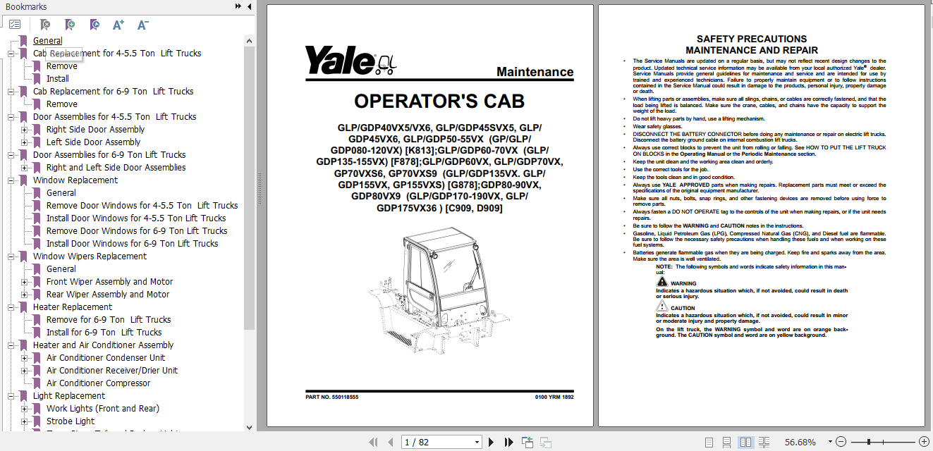 Yale Class 5 Internal Combustion Engine Trucks F878 GPGLPGDP135 155VX Service Manual 2