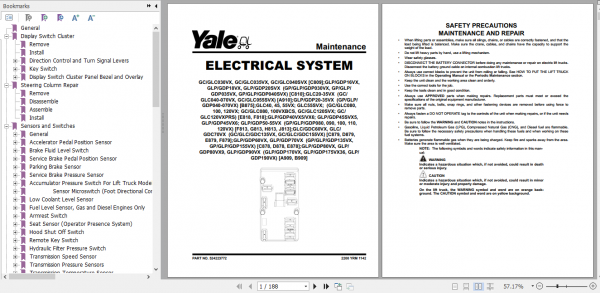 Yale Class 5 Internal Combustion Engine Trucks G813 GLPGDP40VX5 55VX Europe Service Manual 2