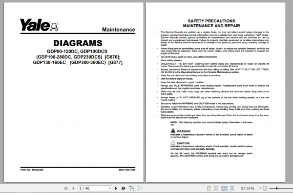 Yale Class 5 Internal Combustion Engine Trucks G876 GDP190DC GDP280DC Service Manual 1