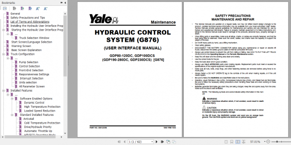 Yale Class 5 Internal Combustion Engine Trucks G876 GDP190DC GDP280DC Service Manual 2