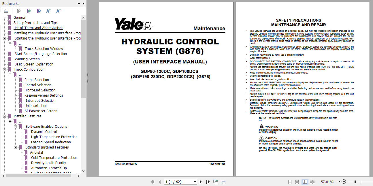 Yale Class 5 Internal Combustion Engine Trucks G876 GDP190DC GDP280DC Service Manual 2