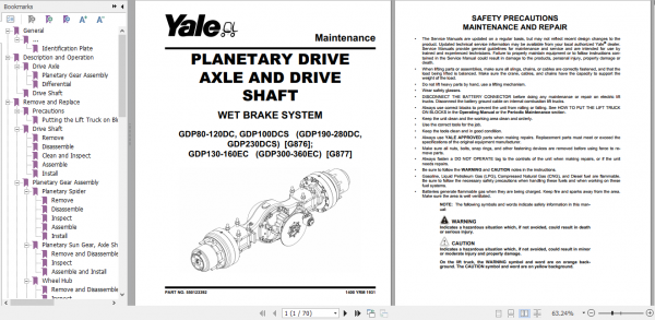Yale Class 5 Internal Combustion Engine Trucks G876 GDP190DC GDP280DC Service Manual 5
