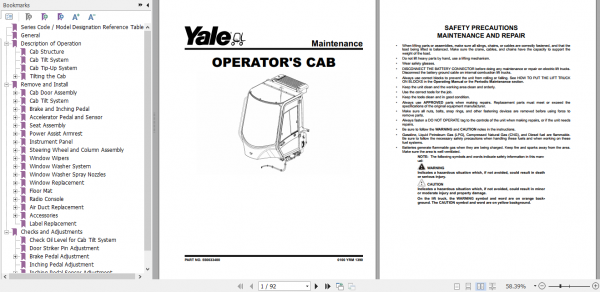 Yale Class 5 Internal Combustion Engine Trucks G876 GDP80DC GDP120DC Europe Service Manual 1