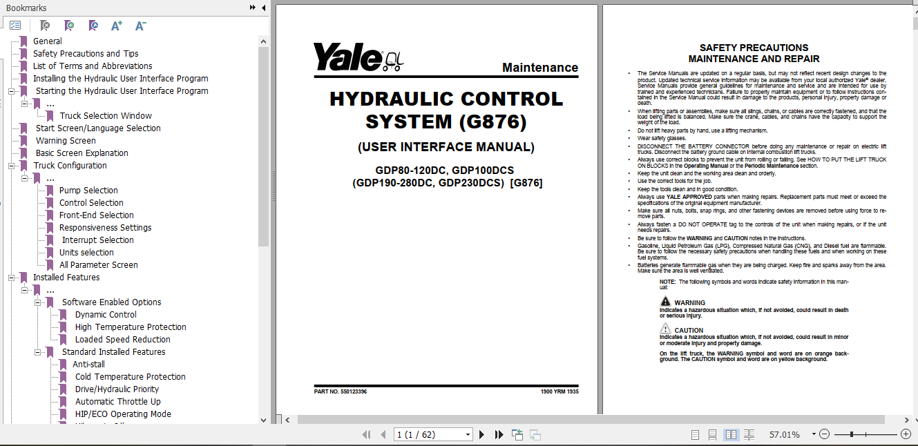 Yale Class 5 Internal Combustion Engine Trucks G876 GDP80DC GDP120DC Europe Service Manual 2