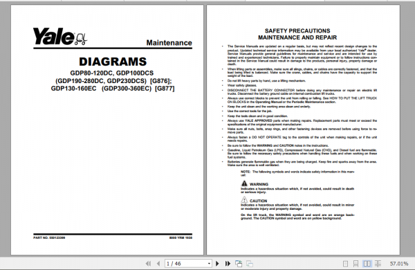 Yale Class 5 Internal Combustion Engine Trucks G876 GDP80DC GDP120DC Europe Service Manual 4