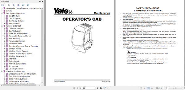 Yale Class 5 Internal Combustion Engine Trucks G877 GDP130EC GDP160EC Europe Service Manual 1
