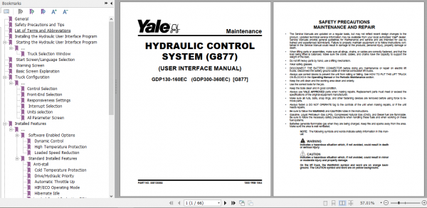 Yale Class 5 Internal Combustion Engine Trucks G877 GDP300EC GDP360EC Service Manual 1