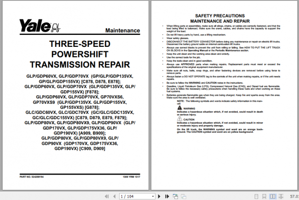 Yale Class 5 Internal Combustion Engine Trucks G877 GDP300EC GDP360EC Service Manual 2cea8d5ea24b5329c