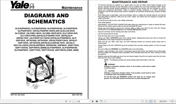 Yale Class 5 Internal Combustion Engine Trucks G878 GP135VX GP155VXS Service Manual 1