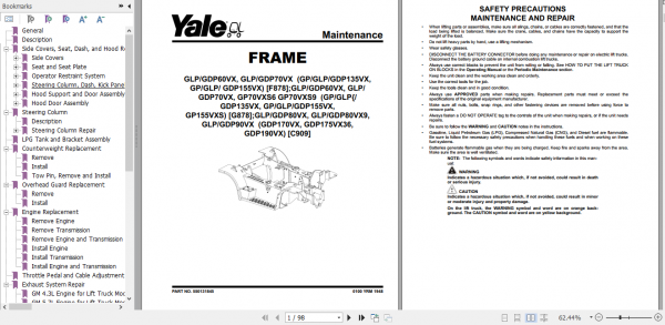 Yale Class 5 Internal Combustion Engine Trucks G878 GP135VX GP155VXS Service Manual 2