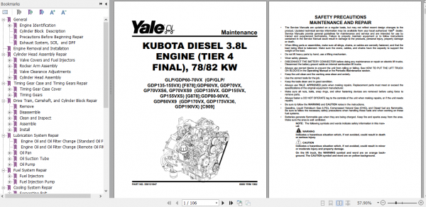 Yale Class 5 Internal Combustion Engine Trucks G878 GP135VX GP155VXS Service Manual 4