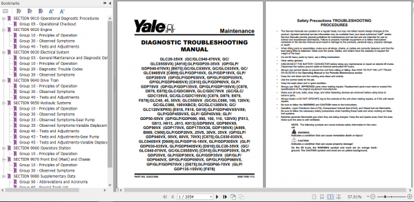 Yale Class 5 Internal Combustion Engine Trucks H813 GLPGDP40VX5 55VX Europe Service Manual 2