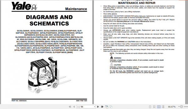 Yale Class 5 Internal Combustion Engine Trucks H813 GPGLPGDP080 090 100 110 120VX Service Manual 3