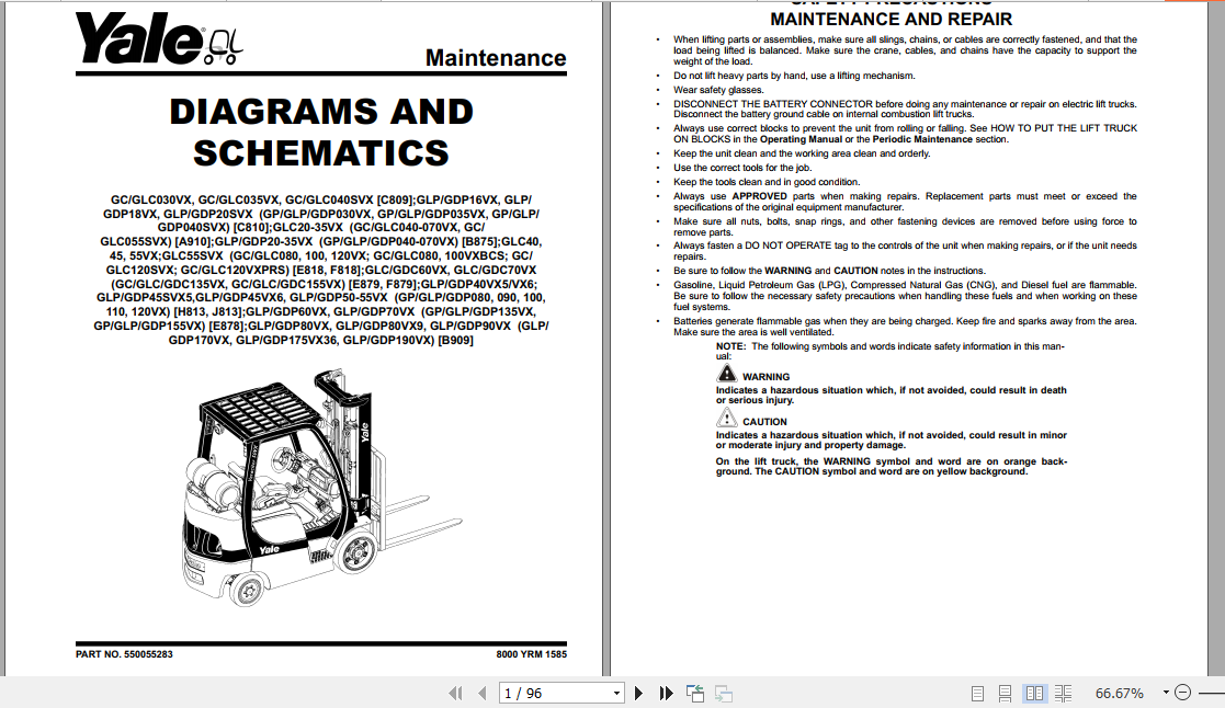 Yale Class 5 Internal Combustion Engine Trucks H813 GPGLPGDP080 090 100 110 120VX Service Manual 3