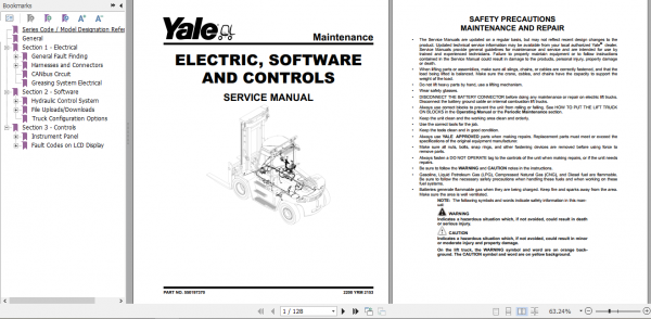 Yale Class 5 Internal Combustion Engine Trucks H876 GDP190DC GD280DC Service Manual 2