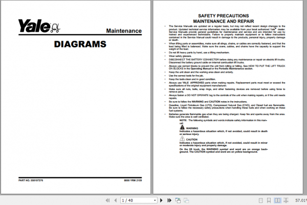 Yale Class 5 Internal Combustion Engine Trucks H876 GDP80DC GDP120DC Europe Service Manual 1