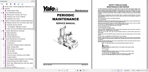 Yale Class 5 Internal Combustion Engine Trucks H876 GDP80DC GDP120DC Europe Service Manual 2