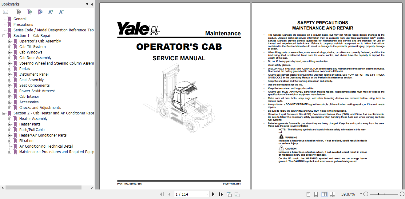 Yale Class 5 Internal Combustion Engine Trucks H876 GDP80DC GDP120DC Europe Service Manual 3