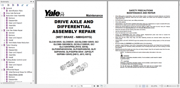 Yale Class 5 Internal Combustion Engine Trucks J813 GLPGDP40VX5 55VX Europe Service Manual 1