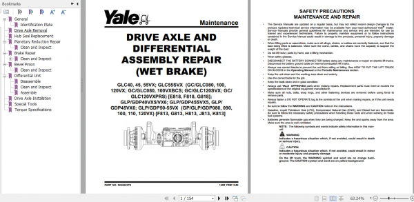 Yale Class 5 Internal Combustion Engine Trucks J813 GPGLPGDP80VX 120VX Service Manual 2