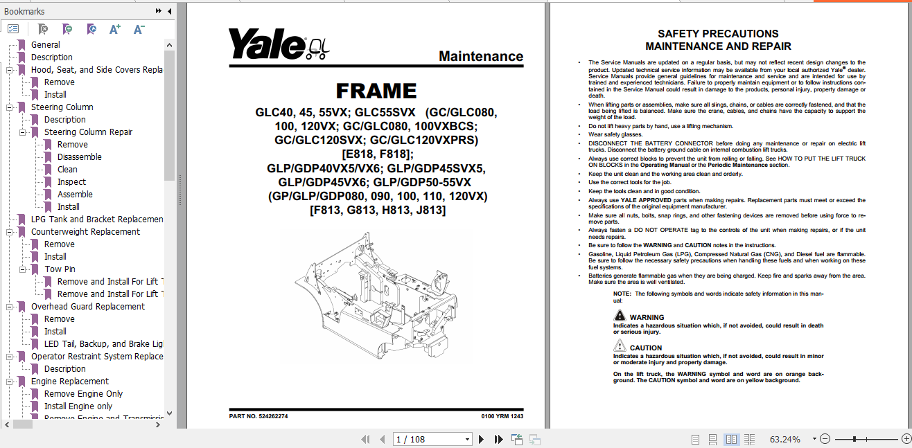 Yale Class 5 Internal Combustion Engine Trucks J813 GPGLPGDP80VX 120VX Service Manual 3