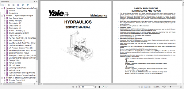 Yale Class 5 Internal Combustion Engine Trucks J876 GDP190DF GDP280DF Service Manual 1