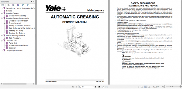 Yale Class 5 Internal Combustion Engine Trucks J876 GDP190DF GDP280DF Service Manual 2