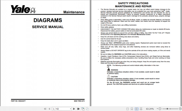 Yale Class 5 Internal Combustion Engine Trucks J876 GDP190DF GDP280DF Service Manual 3
