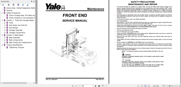 Yale Class 5 Internal Combustion Engine Trucks J876 GDP80DF GDP120DF Europe Service Manual 4