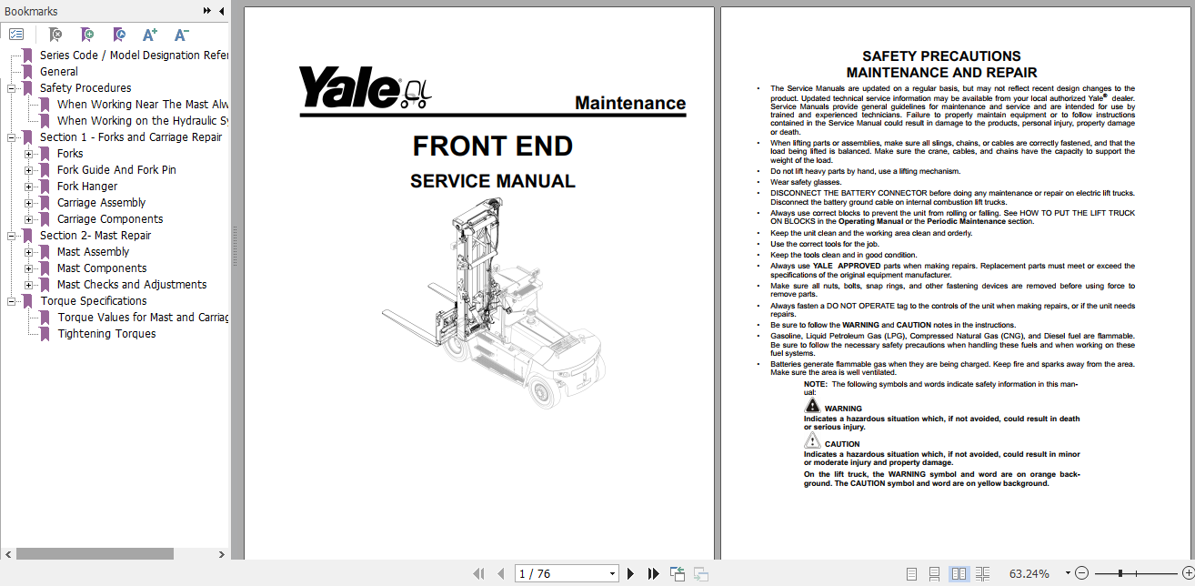 Yale Class 5 Internal Combustion Engine Trucks J877 GDP130EF GDP160EF Europe Service Manual 1