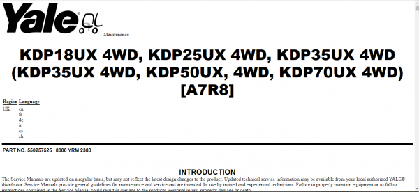 Yale Internal Combustion Engine Truck A7R8 KDP18UX 4WD KDP25UX 4WD KDP35UX 4WD Service Manual 2