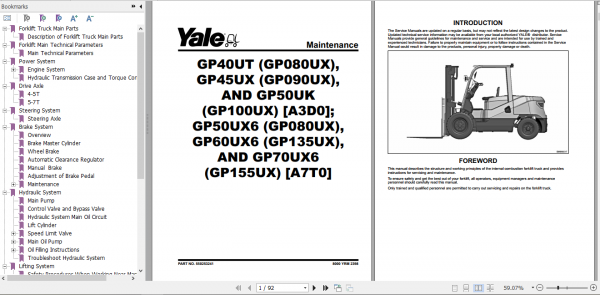 Yale Internal Combustion Engine Truck A7S6 GP080UX GP090UX GP100UX Service Manual 1