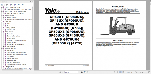 Yale Internal Combustion Engine Truck A7S6 GP40UX GP45UX GP50UX5 Service Manual 1
