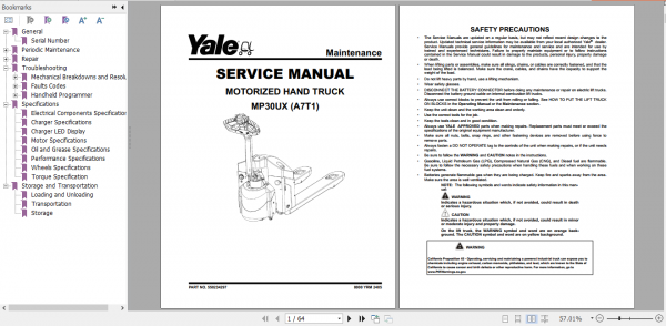 Yale Motorized Hand Truck MP30UX A7T1 Service Manual 1
