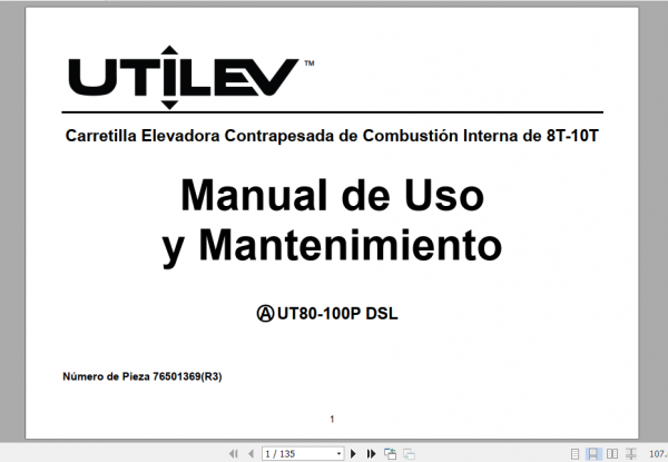Yale Utilev 8T 10T Internal Combustion Counterbalanced Forklift Truck Service Manual Spanish 1