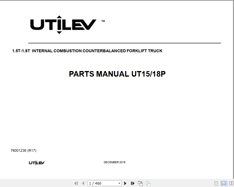 Yale Utilev Internal Combustion Counterbalanced Trucks A266 UT1.5 1.8P Parts Catalog 3
