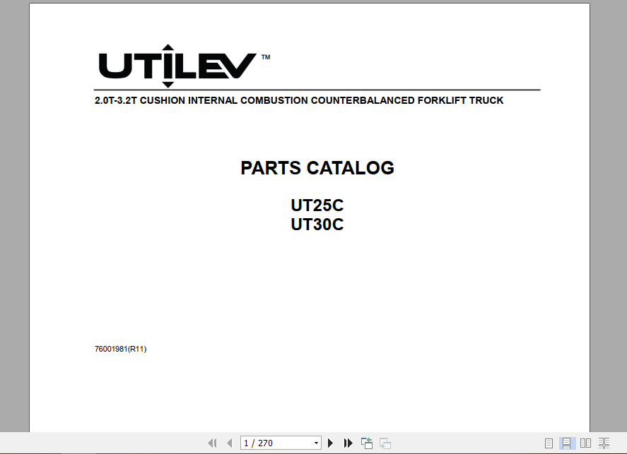 Yale Utilev Internal Combustion Counterbalanced Trucks A273 UT2.0 3.2C Parts Catalog 3