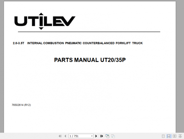 Yale Utilev Internal Combustion Counterbalanced Trucks A281 UT20 25P UT30 35P Parts Catalog 2