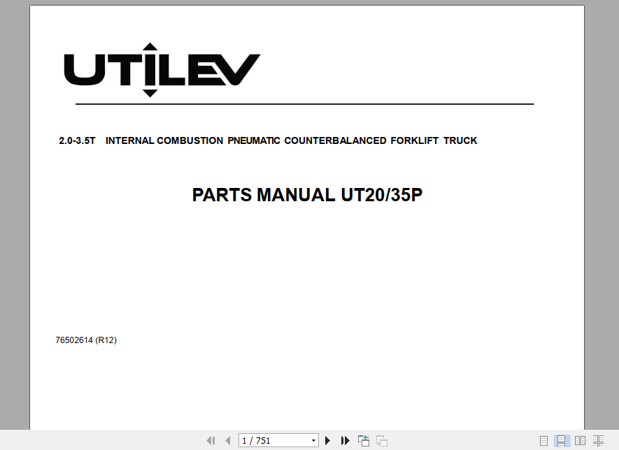 Yale Utilev Internal Combustion Counterbalanced Trucks A285 UT20 25P UT30 35P Parts Catalog 1