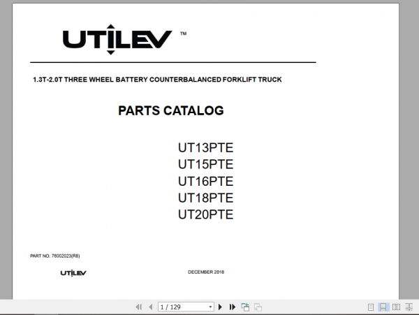 Yale Utilev Internal Combustion Counterbalanced Trucks A370 UT13 20PTE Parts Catalog 1