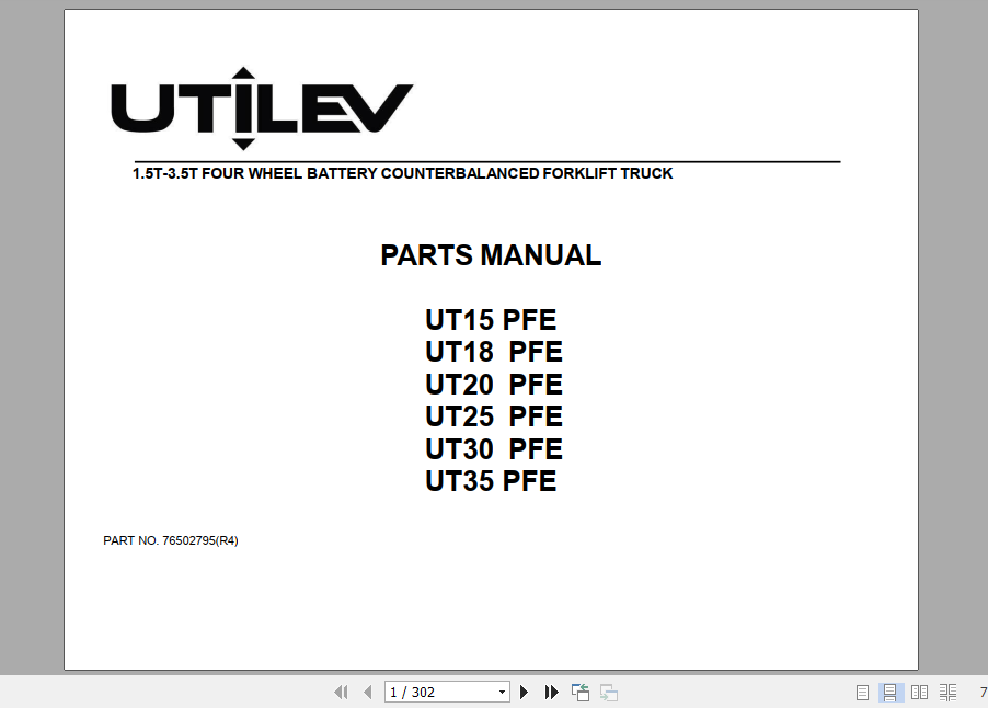 Yale Utilev Internal Combustion Counterbalanced Trucks A374 UT15 25PFE Parts Catalog 1