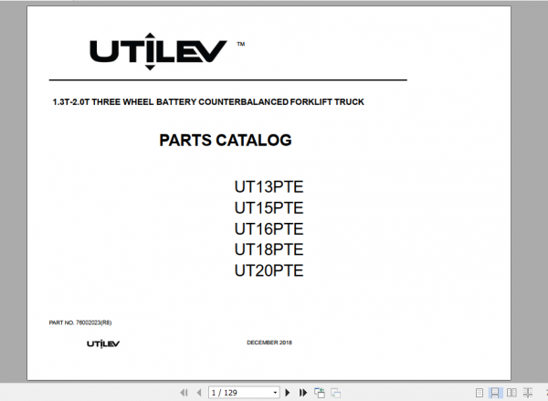 Yale Utilev Internal Combustion Counterbalanced Trucks A377 UT13 20PTE Parts Catalog 1