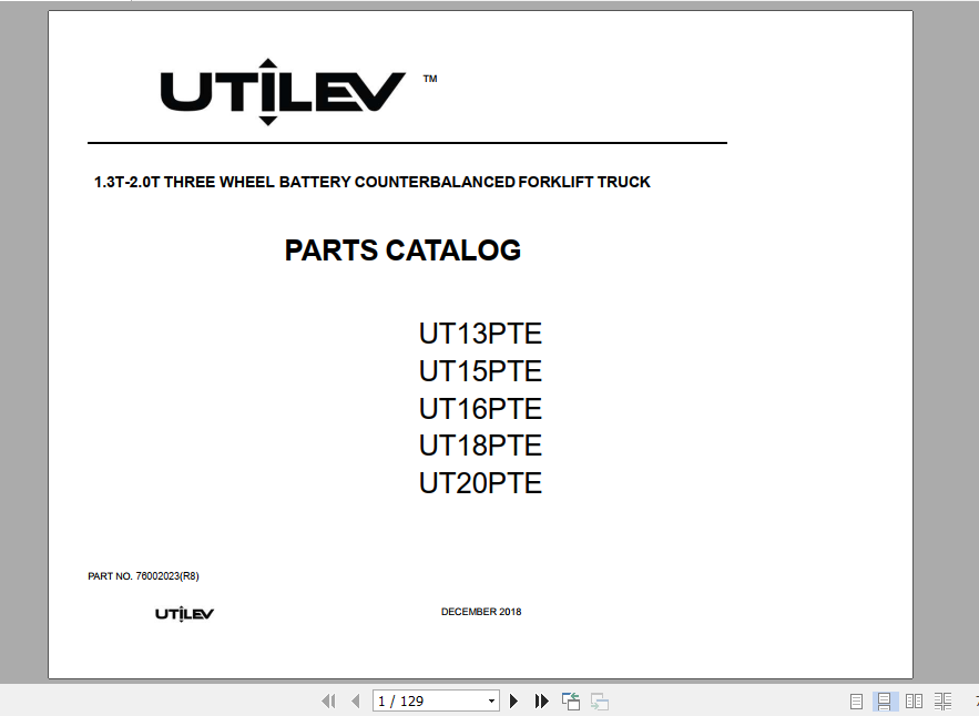 Yale Utilev Internal Combustion Counterbalanced Trucks A377 UT13 20PTE Parts Catalog 1